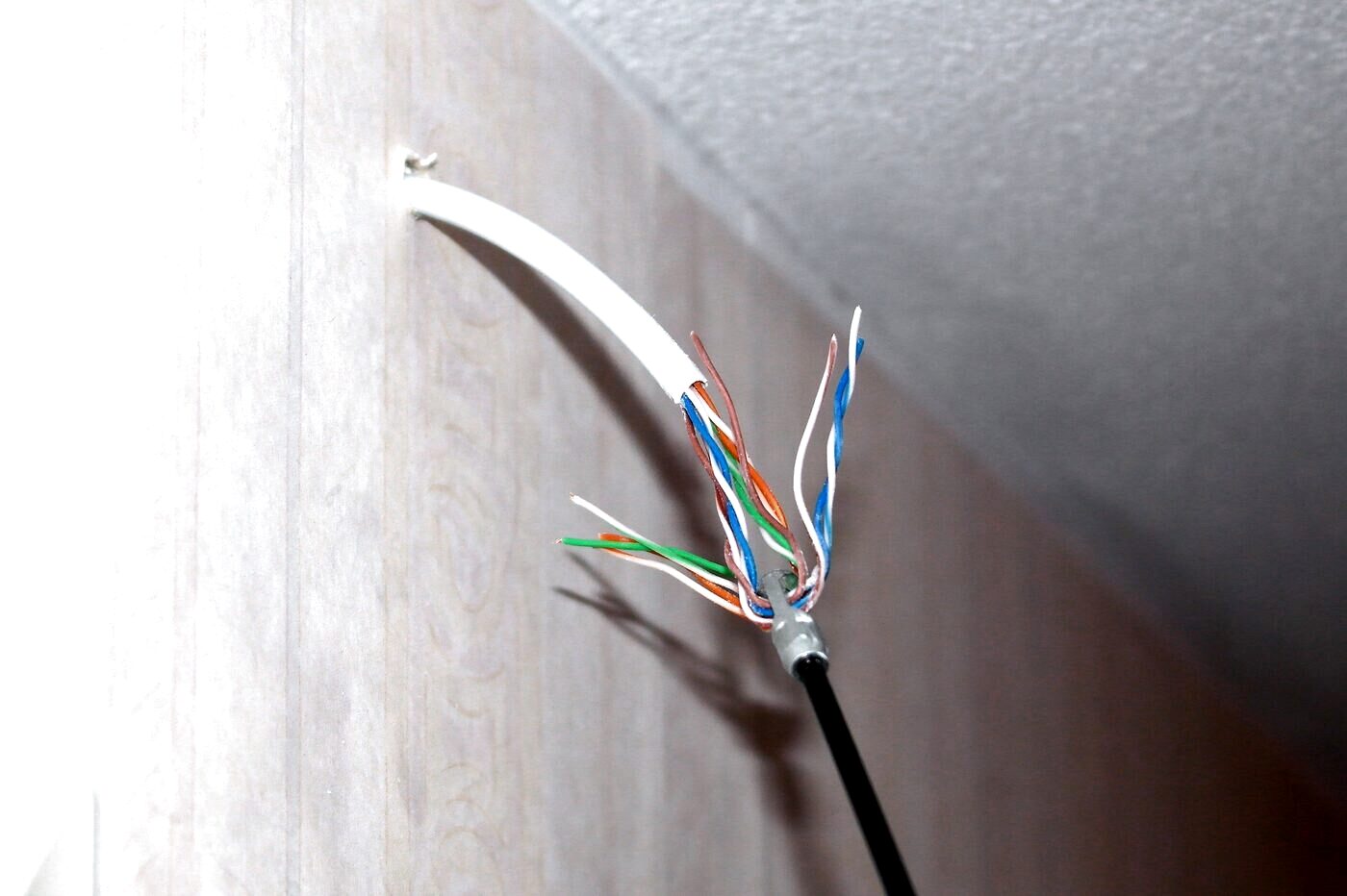 Cable run through a wall during an upgrade